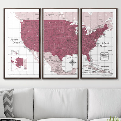 Push Pin USA Map (Pin Board) - Burgundy Color Splash CM Pin Board