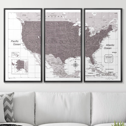 Push Pin USA Map (Pin Board) - Dark Brown Color Splash CM Pin Board