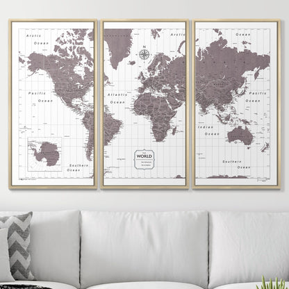 Push Pin World Map (Pin Board) - Dark Brown Color Splash CM Pin Board