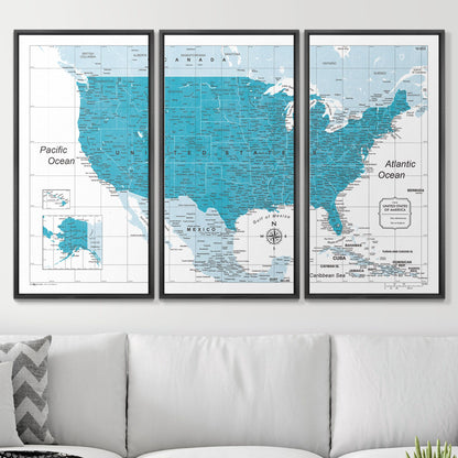 Push Pin USA Map (Pin Board) - Teal Color Splash CM Pin Board