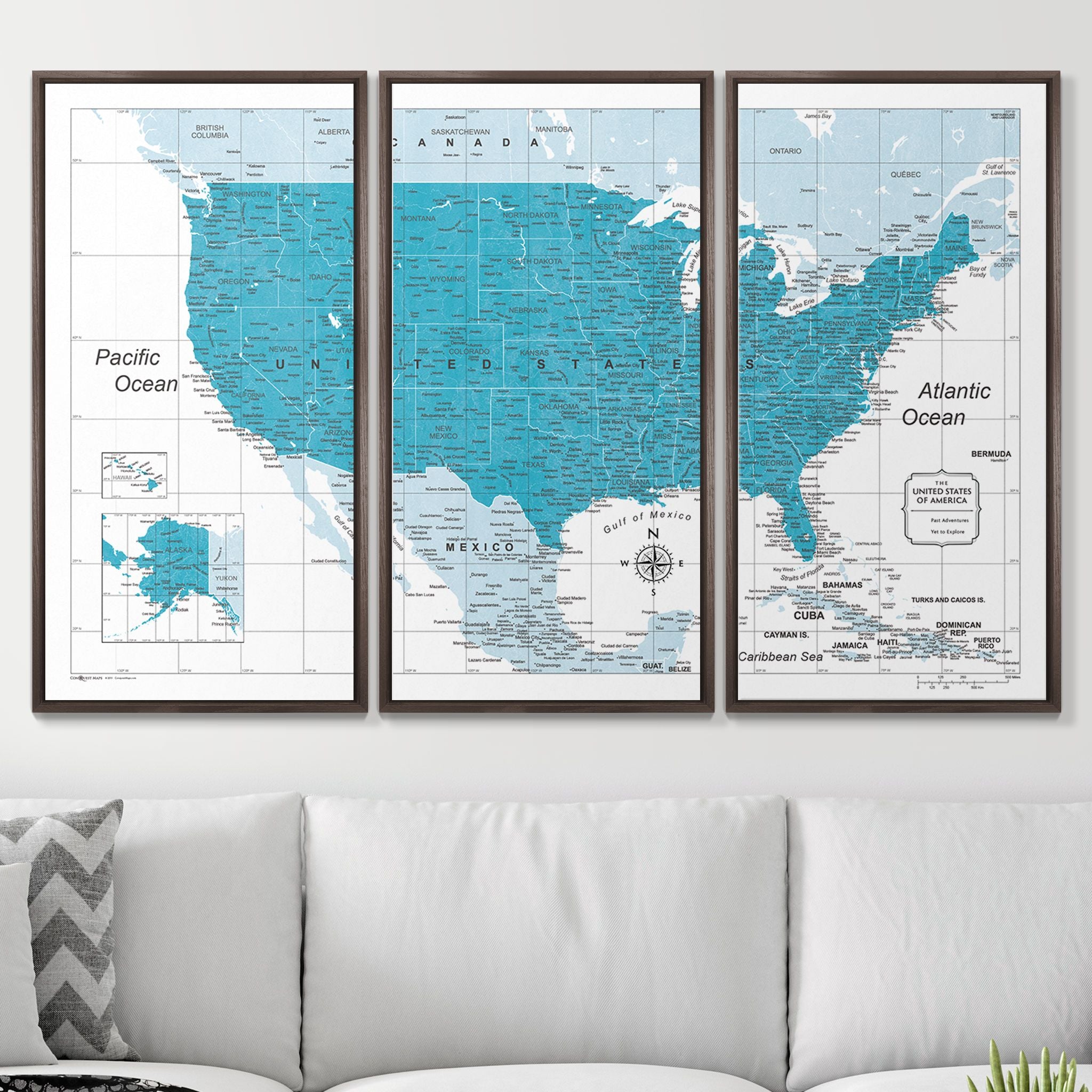 Push Pin USA Map (Pin Board) - Teal Color Splash CM Pin Board