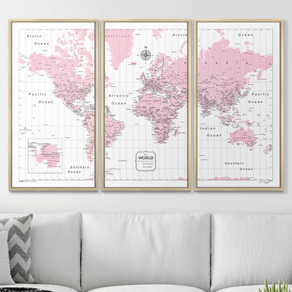 Push Pin World Map (Pin Board) - Pink Color Splash CM Pin Board