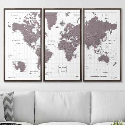 Push Pin World Map (Pin Board) - Dark Brown Color Splash CM Pin Board