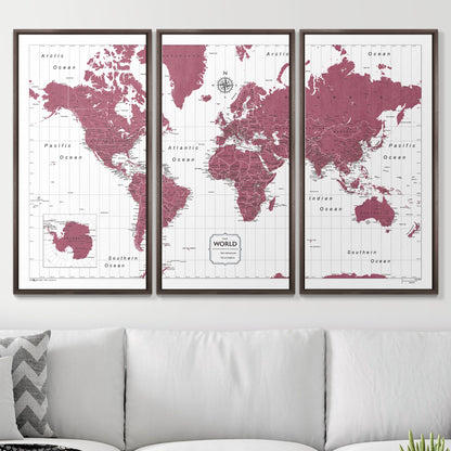 Push Pin World Map (Pin Board) - Burgundy Color Splash CM Pin Board