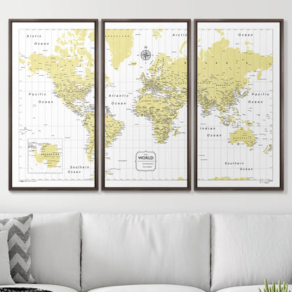 Push Pin World Map (Pin Board) - Yellow Color Splash CM Pin Board