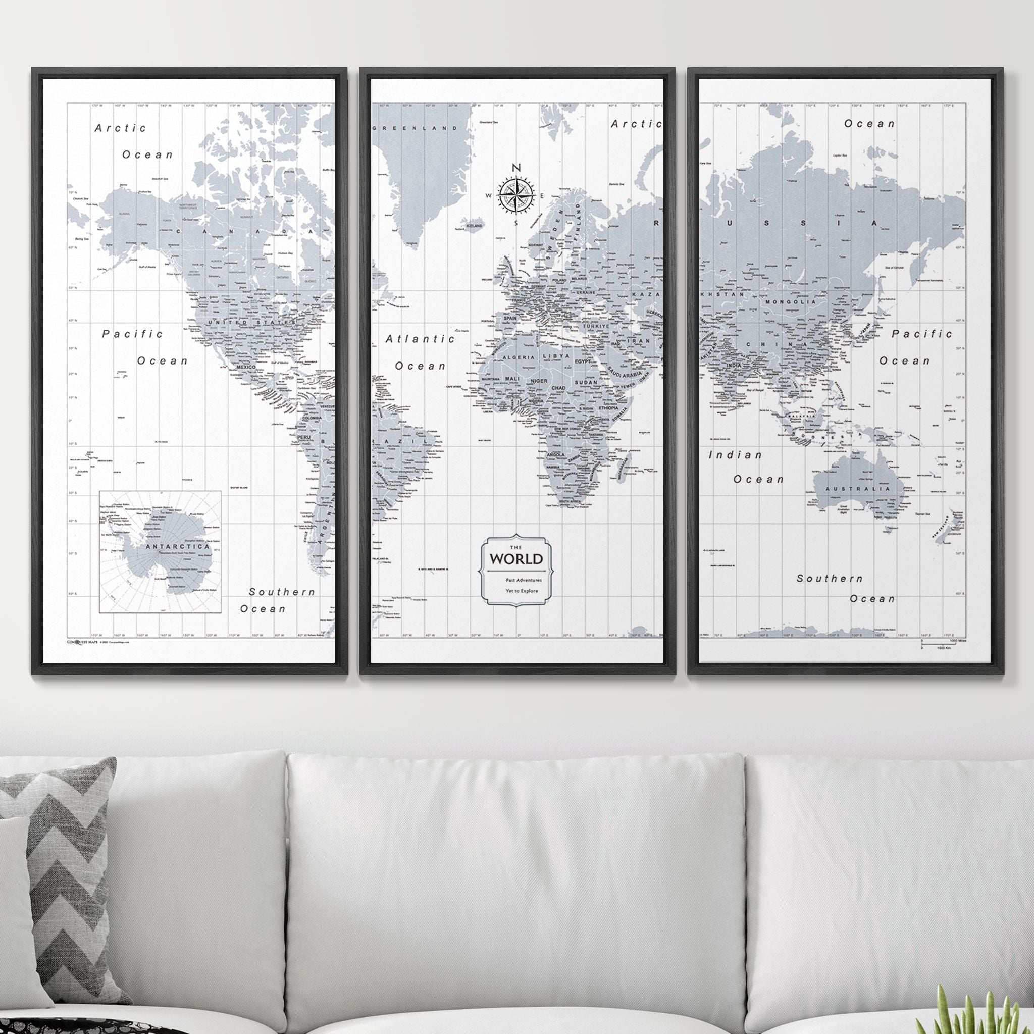 Push Pin World Map (Pin Board) - Light Gray Color Splash CM Pin Board