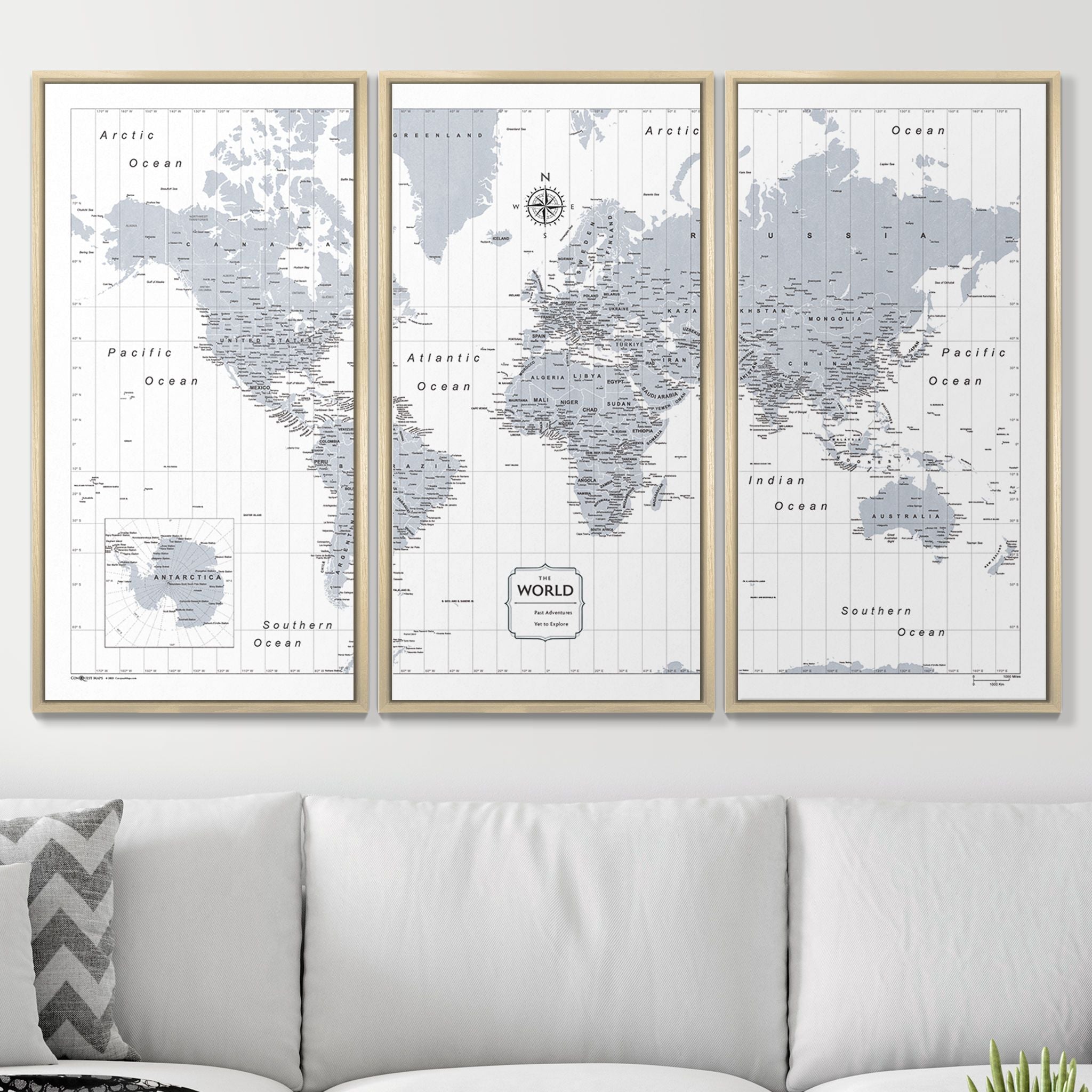 Push Pin World Map (Pin Board) - Light Gray Color Splash CM Pin Board