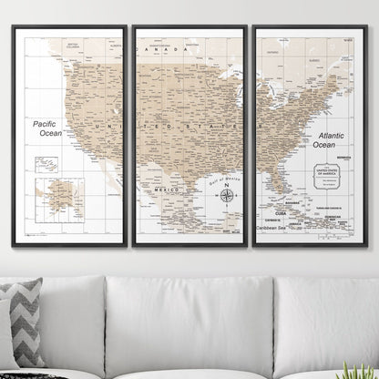 Push Pin USA Map (Pin Board) - Light Brown Color Splash CM Pin Board