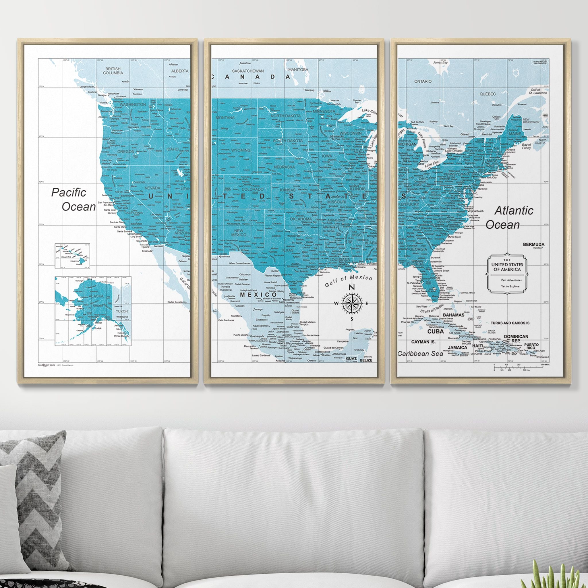 Push Pin USA Map (Pin Board) - Teal Color Splash CM Pin Board