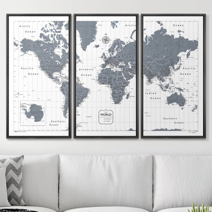 Push Pin World Map (Pin Board) - Dark Gray Color Splash CM Pin Board