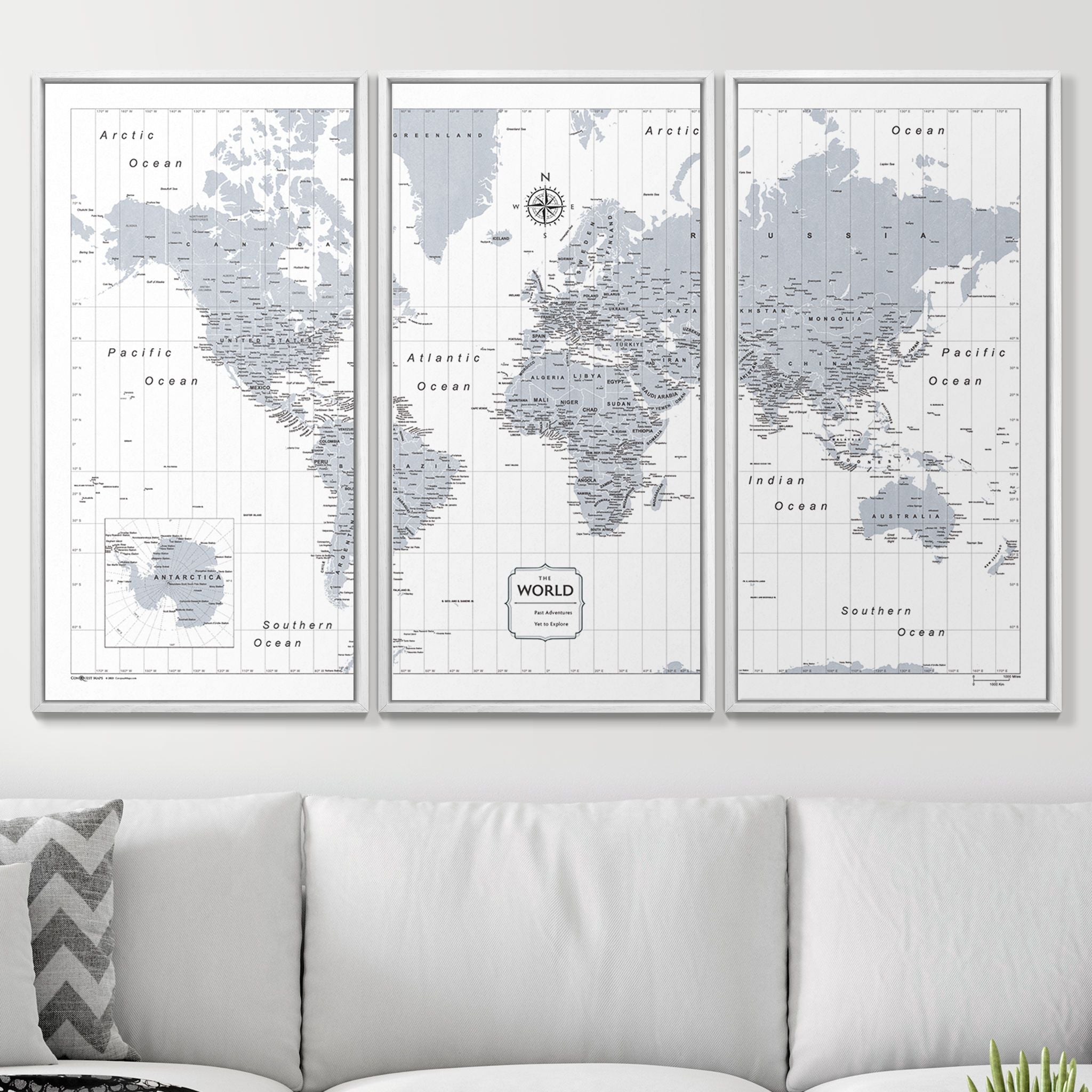 Push Pin World Map (Pin Board) - Light Gray Color Splash CM Pin Board