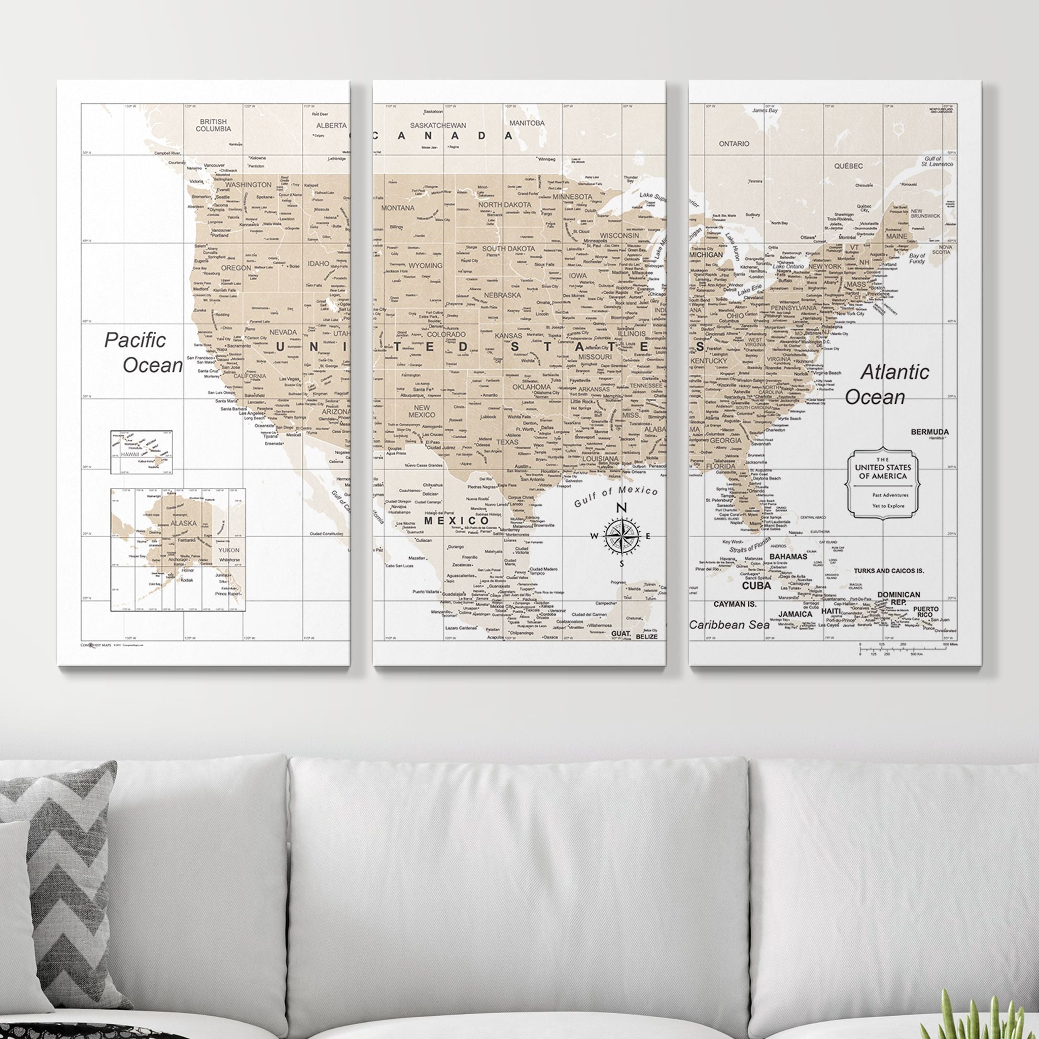 Push Pin USA Map (Pin Board) - Light Brown Color Splash CM Pin Board