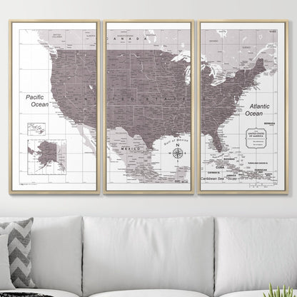 Push Pin USA Map (Pin Board) - Dark Brown Color Splash CM Pin Board