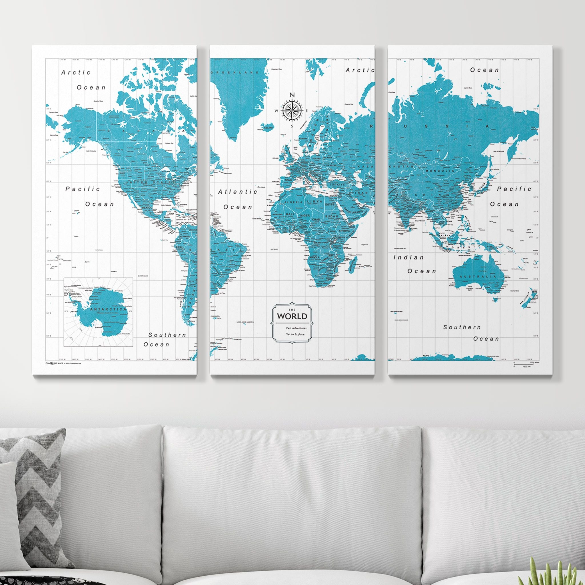 Push Pin World Map (Pin Board) - Teal Color Splash CM Pin Board