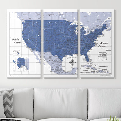 Push Pin USA Map (Pin Board) - Navy Color Splash CM Pin Board