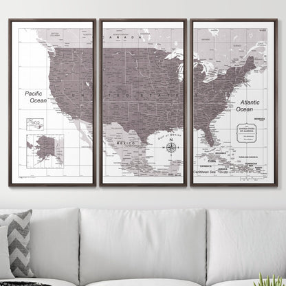 Push Pin USA Map (Pin Board) - Dark Brown Color Splash CM Pin Board