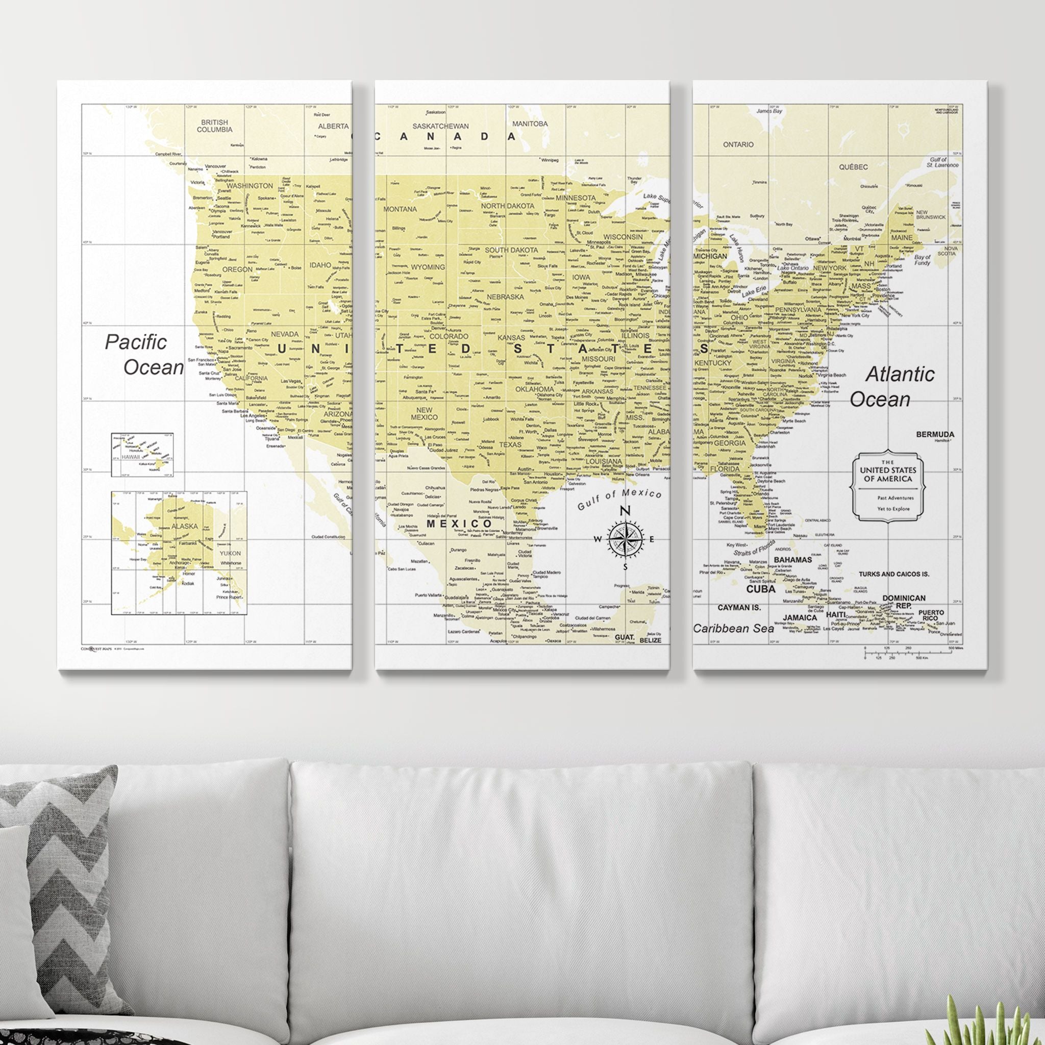 Push Pin USA Map (Pin Board) - Yellow Color Splash CM Pin Board