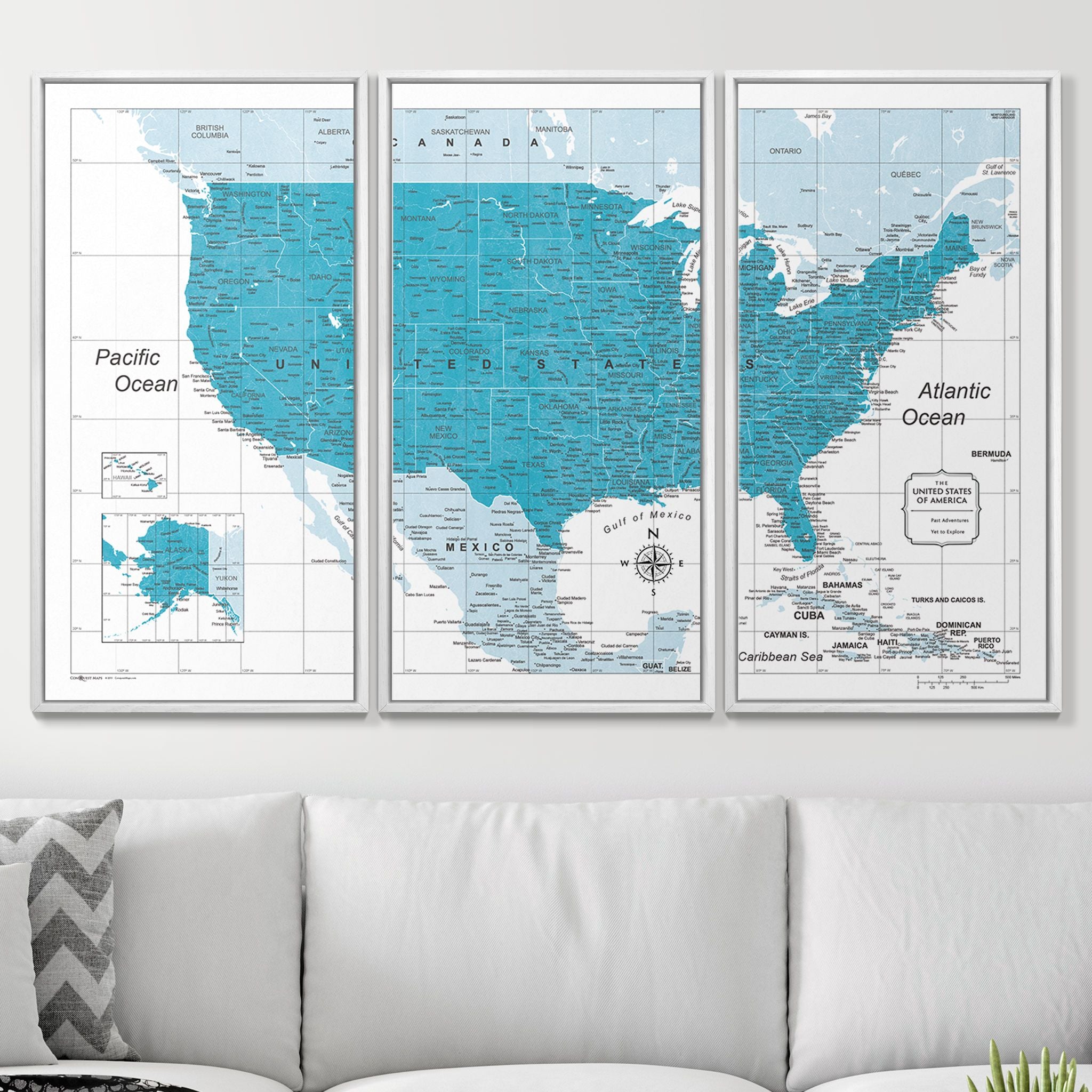 Push Pin USA Map (Pin Board) - Teal Color Splash CM Pin Board