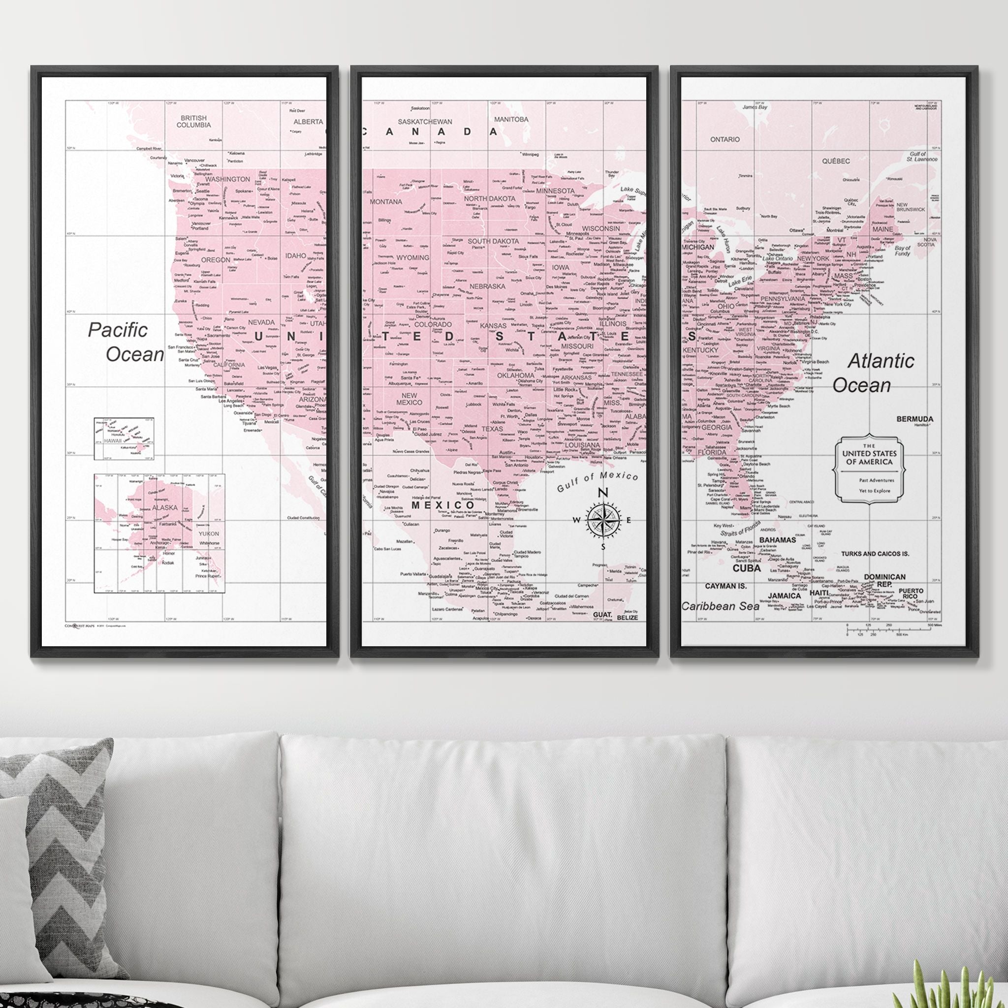 Push Pin USA Map (Pin Board) - Pink Color Splash CM Pin Board