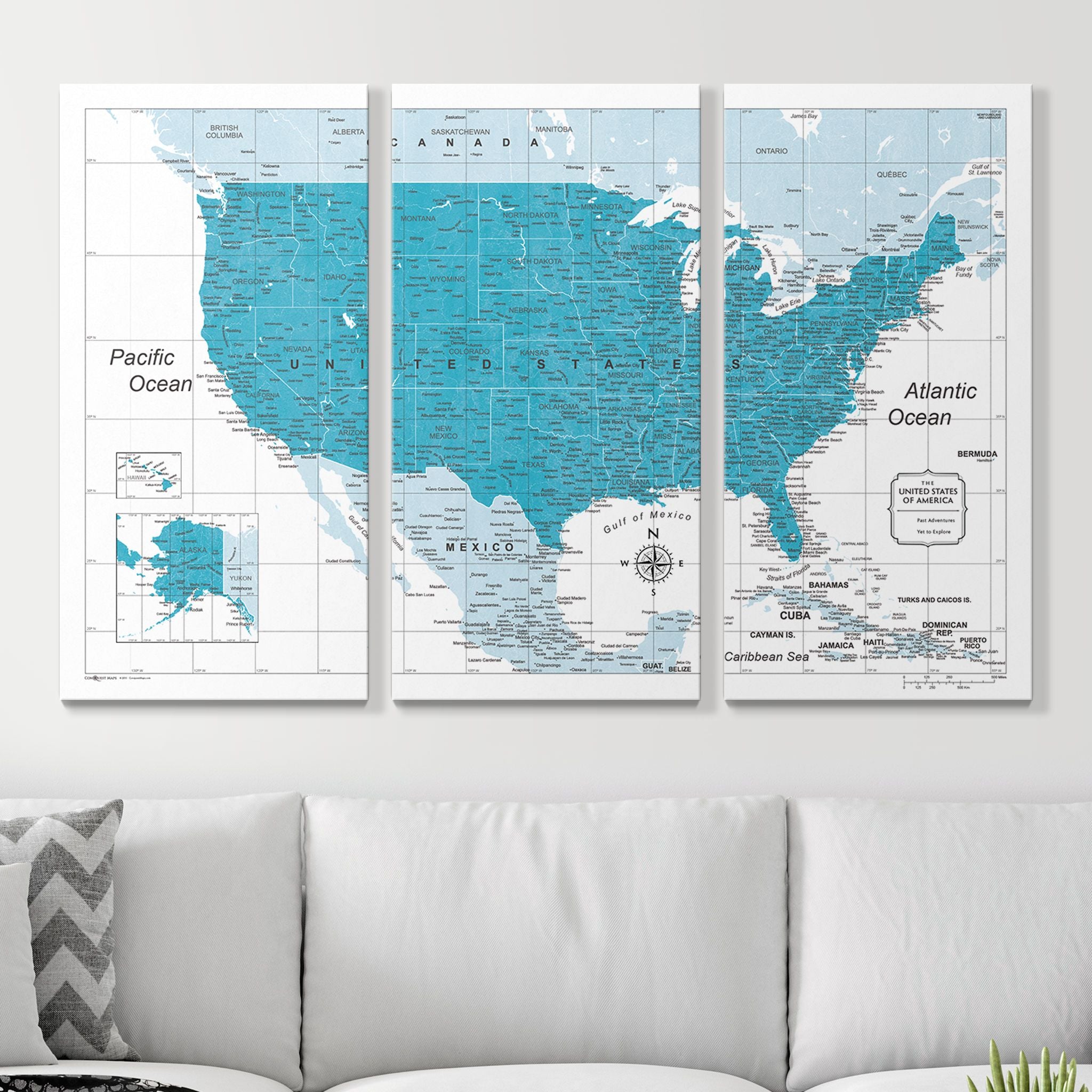 Push Pin USA Map (Pin Board) - Teal Color Splash CM Pin Board