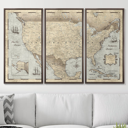 Push Pin USA Map (Pin Board) - Rustic Vintage CM Pin Board