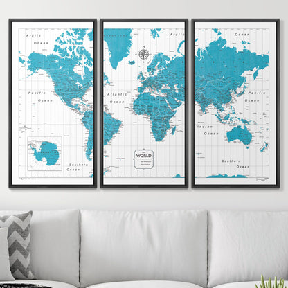 Push Pin World Map (Pin Board) - Teal Color Splash CM Pin Board