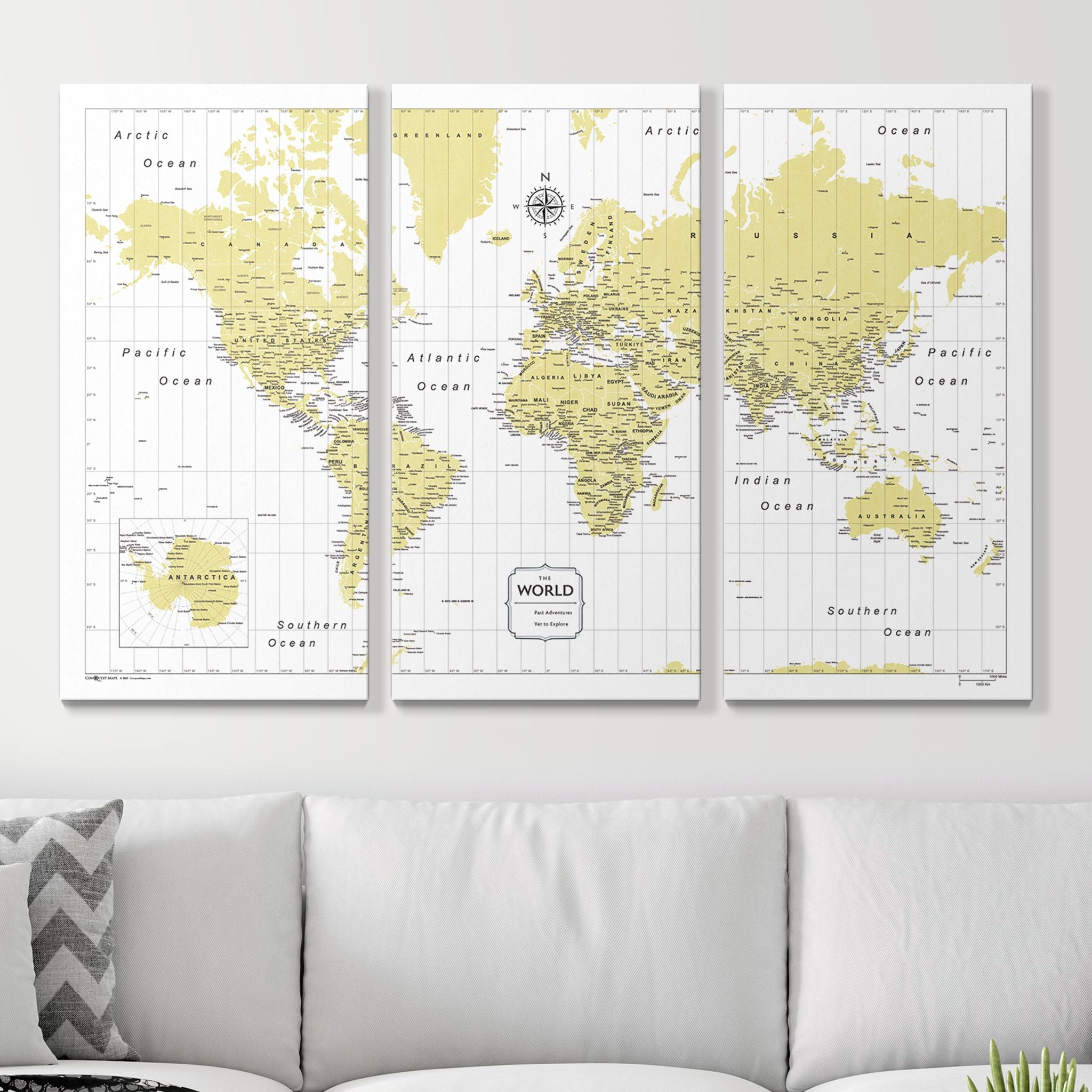 Push Pin World Map (Pin Board) - Yellow Color Splash CM Pin Board