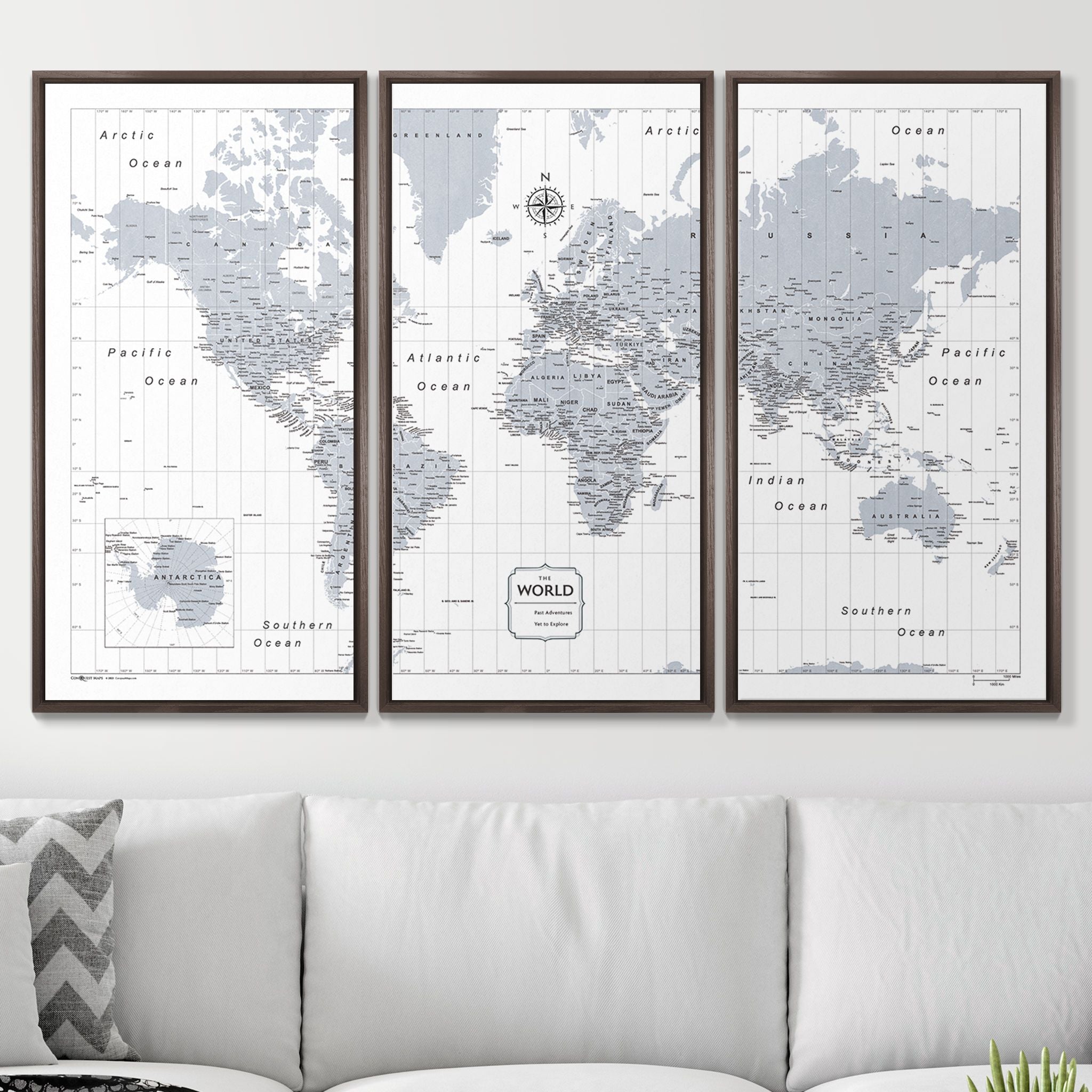 Push Pin World Map (Pin Board) - Light Gray Color Splash CM Pin Board