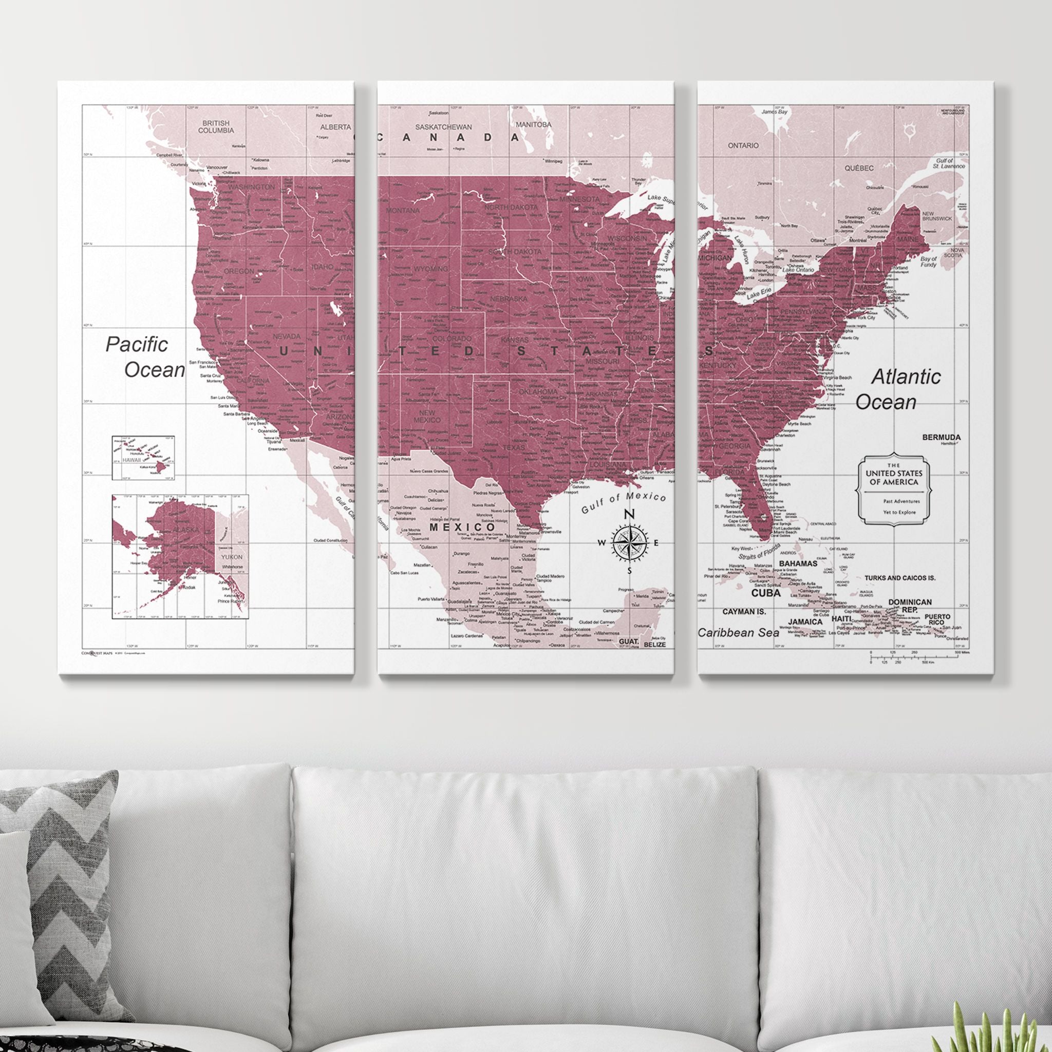 Push Pin USA Map (Pin Board) - Burgundy Color Splash CM Pin Board