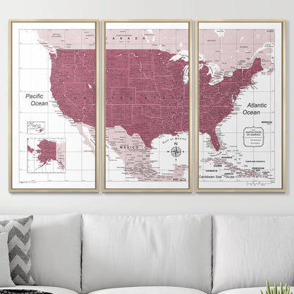 Push Pin USA Map (Pin Board) - Burgundy Color Splash CM Pin Board