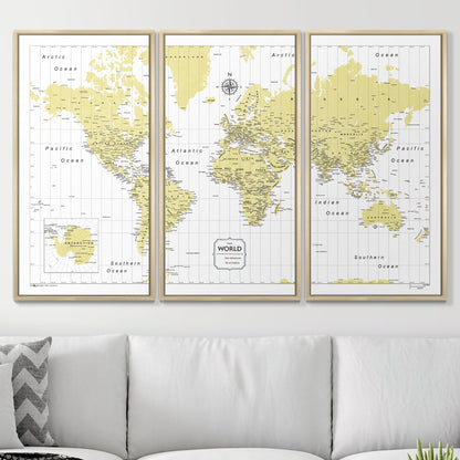 Push Pin World Map (Pin Board) - Yellow Color Splash CM Pin Board