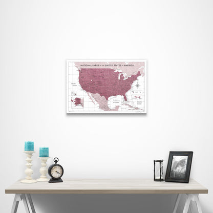 National Parks Map Poster - Burgundy Color Splash CM Poster