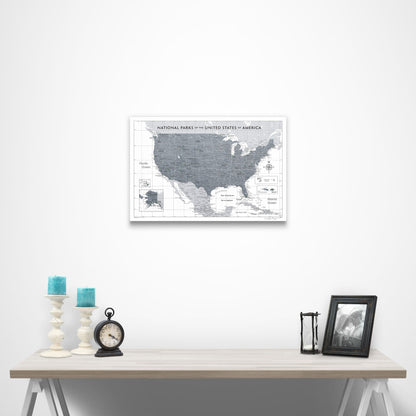 National Parks Map Poster - Dark Gray Color Splash CM Poster