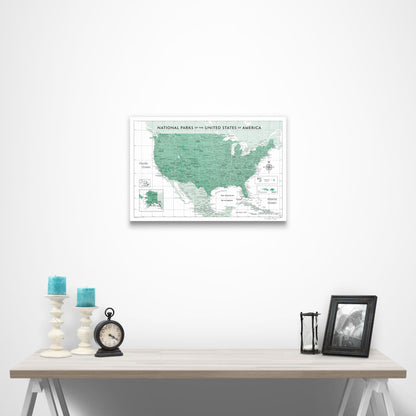 National Parks Map Poster - Green Color Splash CM Poster