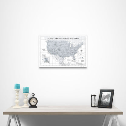 National Parks Map Poster - Light Gray Color Splash CM Poster