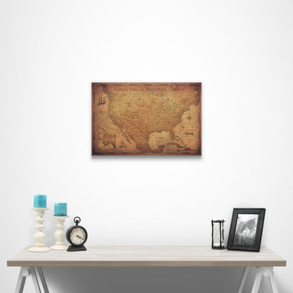 National Parks Map Poster - Golden Aged CM Poster