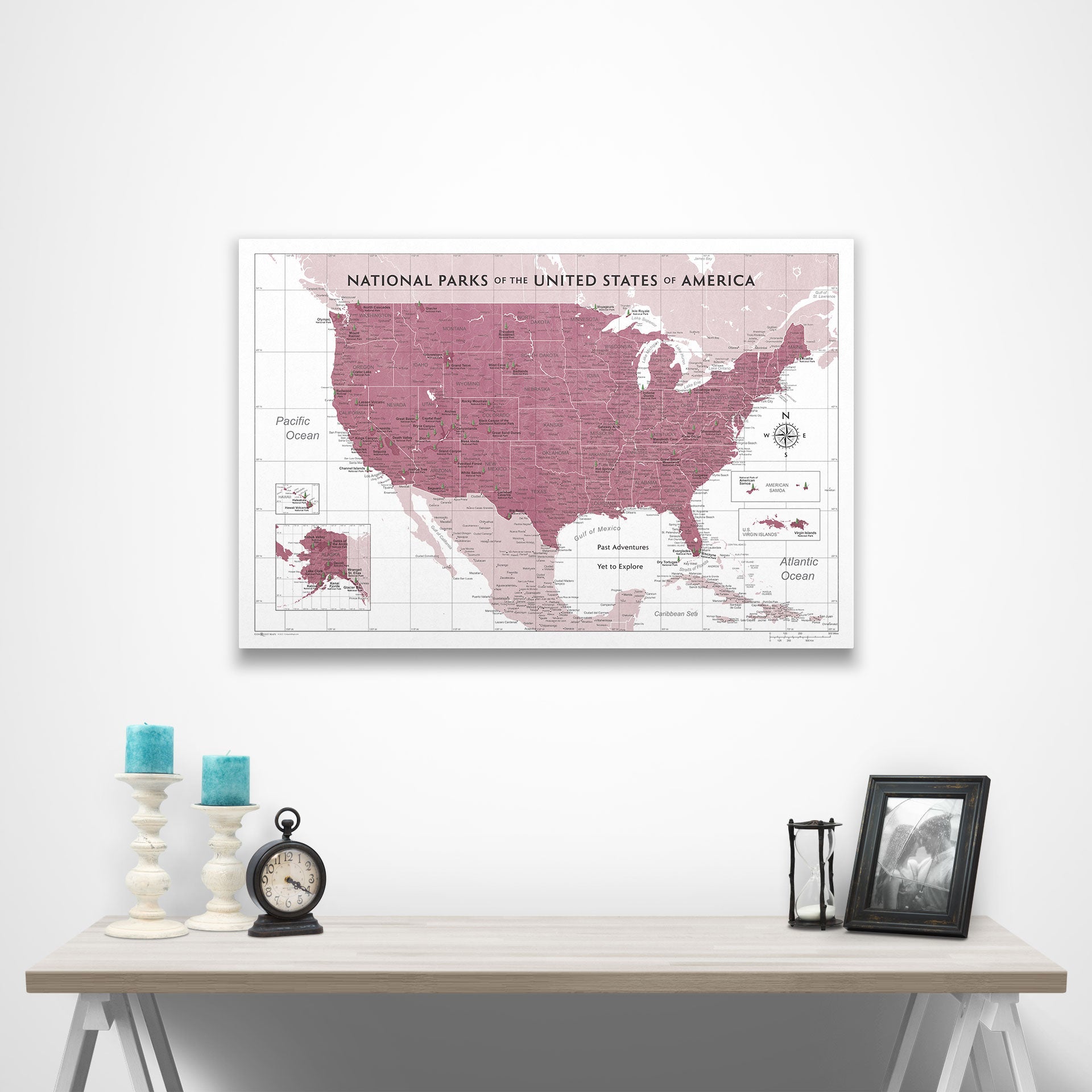 National Parks Map Poster - Burgundy Color Splash CM Poster