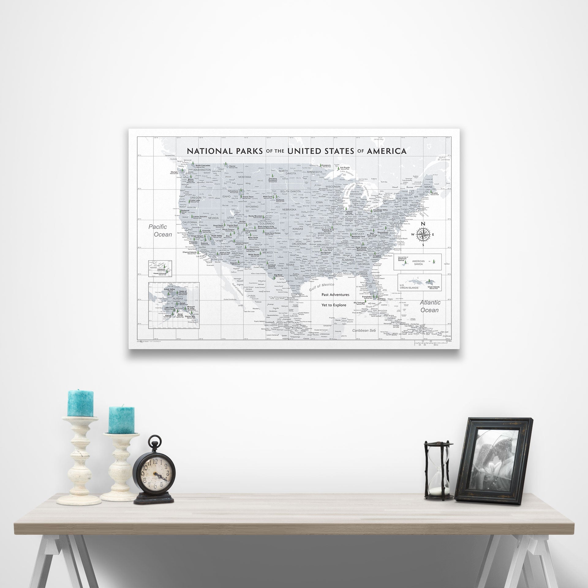 National Parks Map Poster - Light Gray Color Splash CM Poster