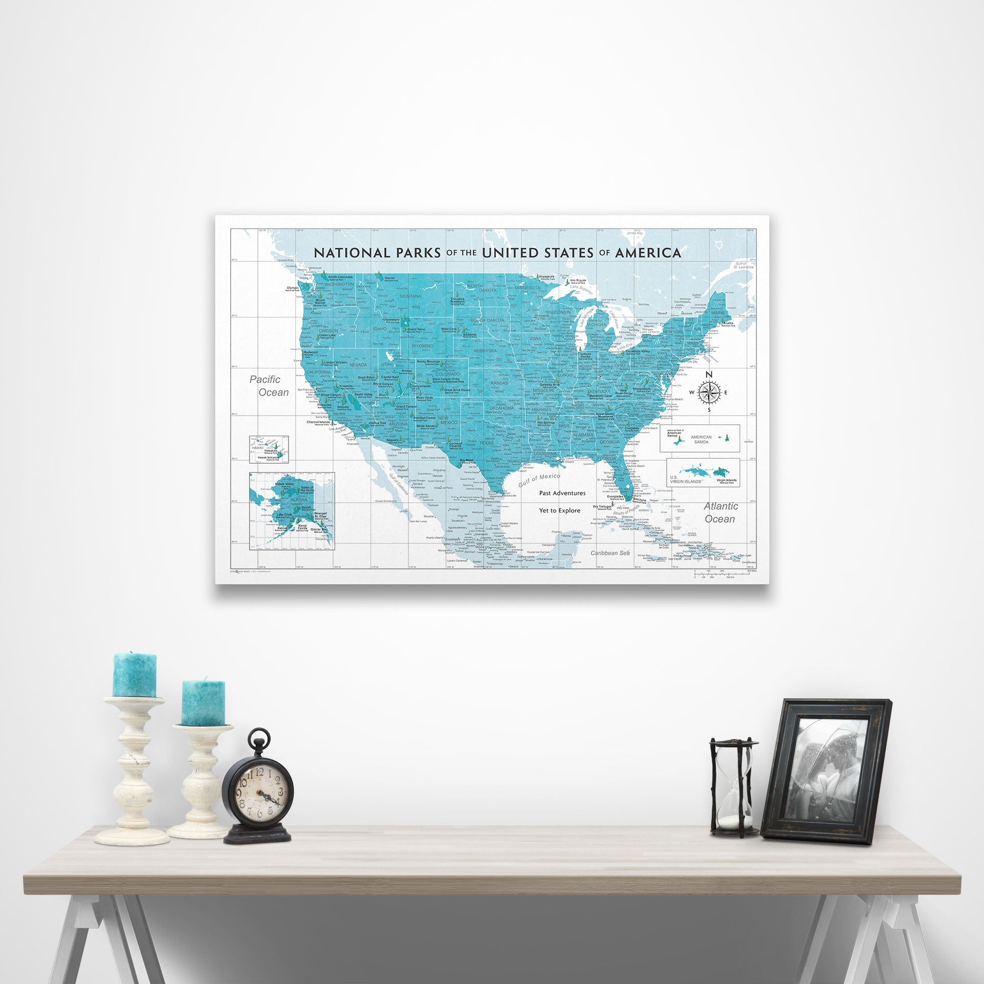 National Parks Map Poster - Teal Color Splash CM Poster