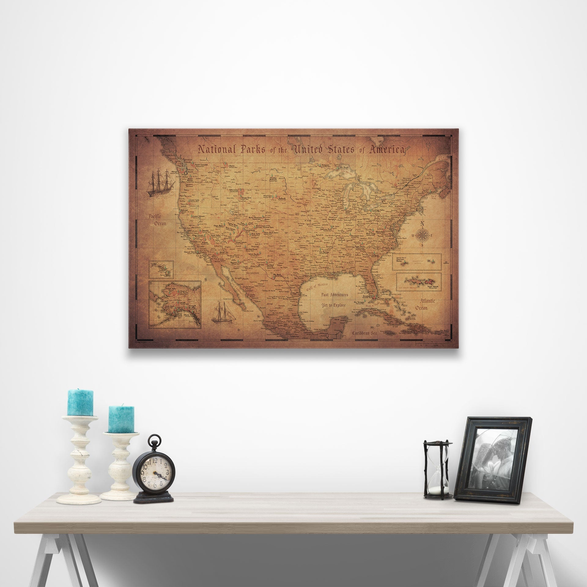 National Parks Map Poster - Golden Aged CM Poster