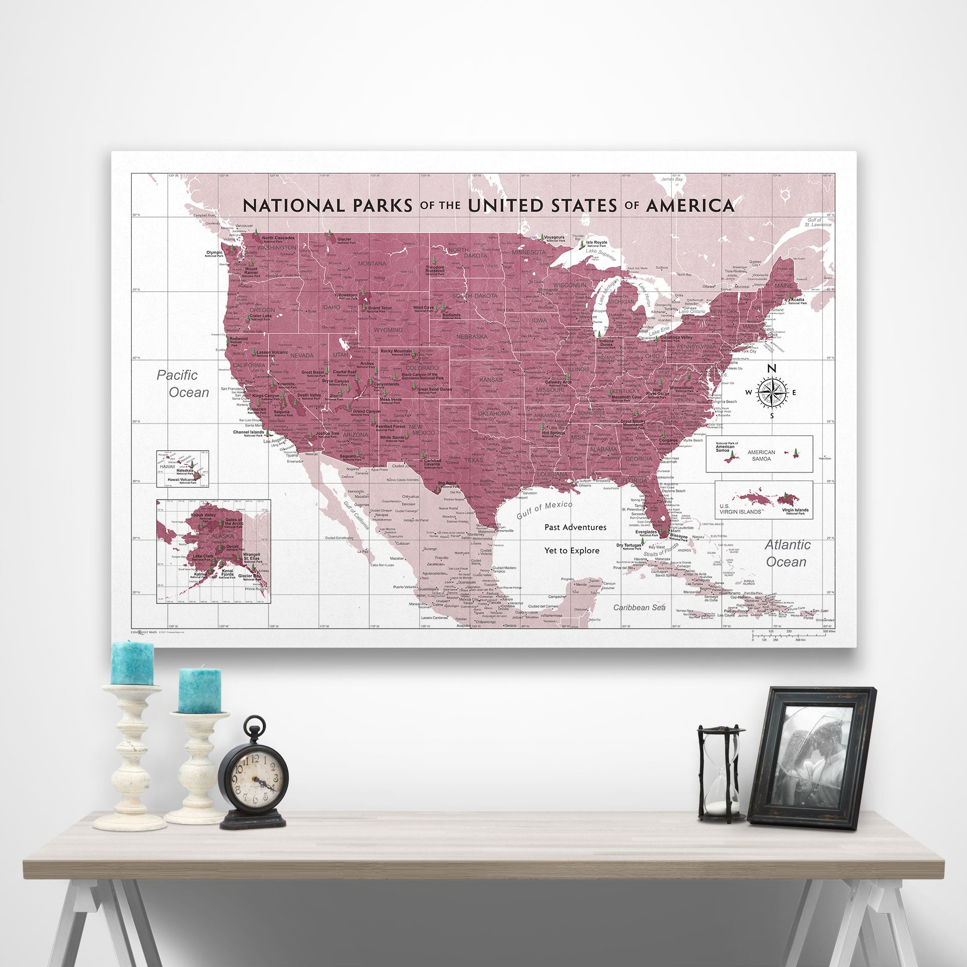 National Parks Map Poster - Burgundy Color Splash CM Poster