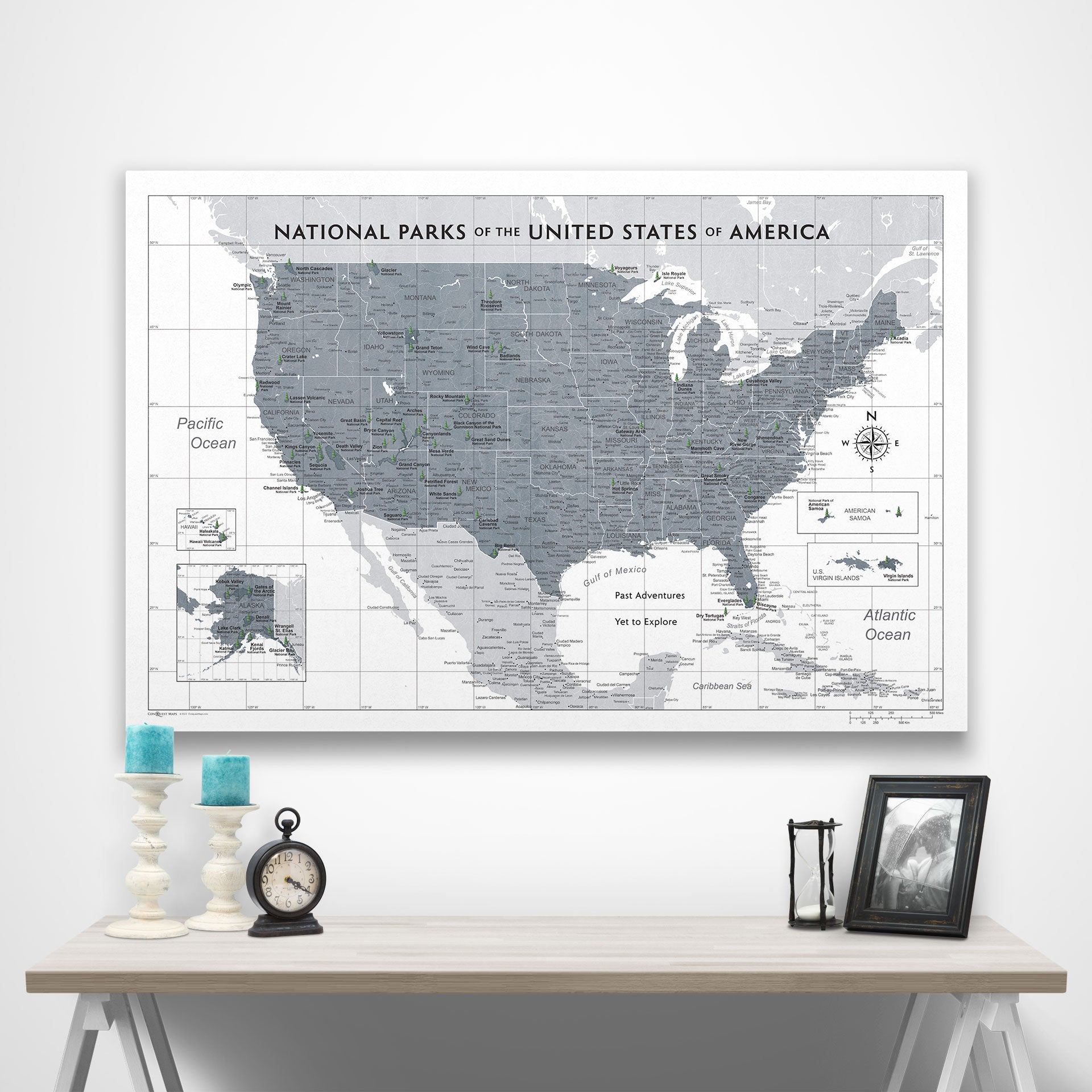 National Parks Map Poster - Dark Gray Color Splash CM Poster