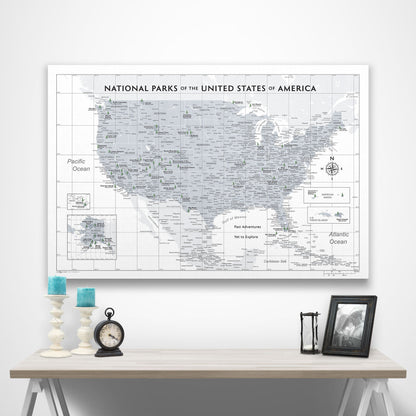 National Parks Map Poster - Light Gray Color Splash CM Poster