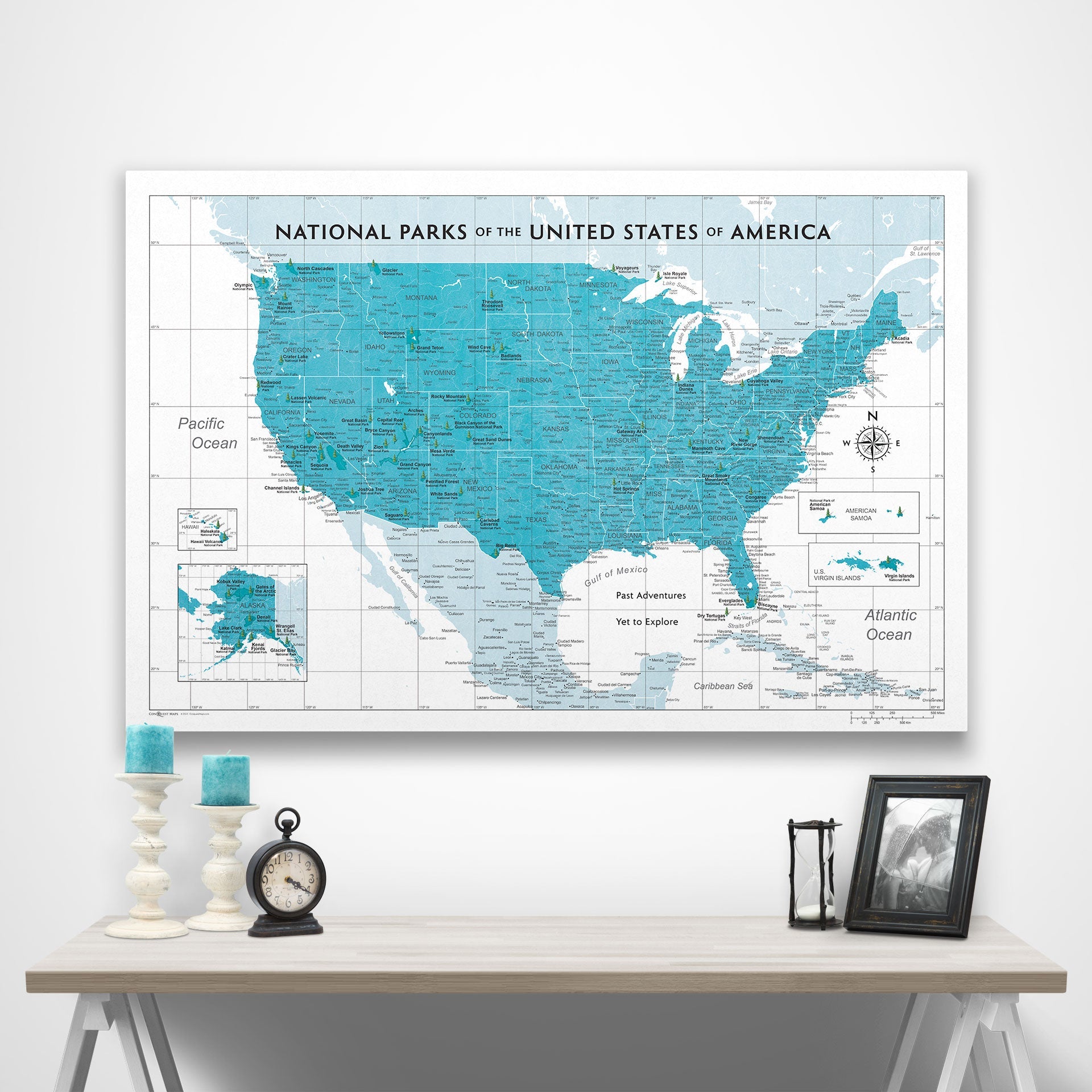 National Parks Map Poster - Teal Color Splash CM Poster