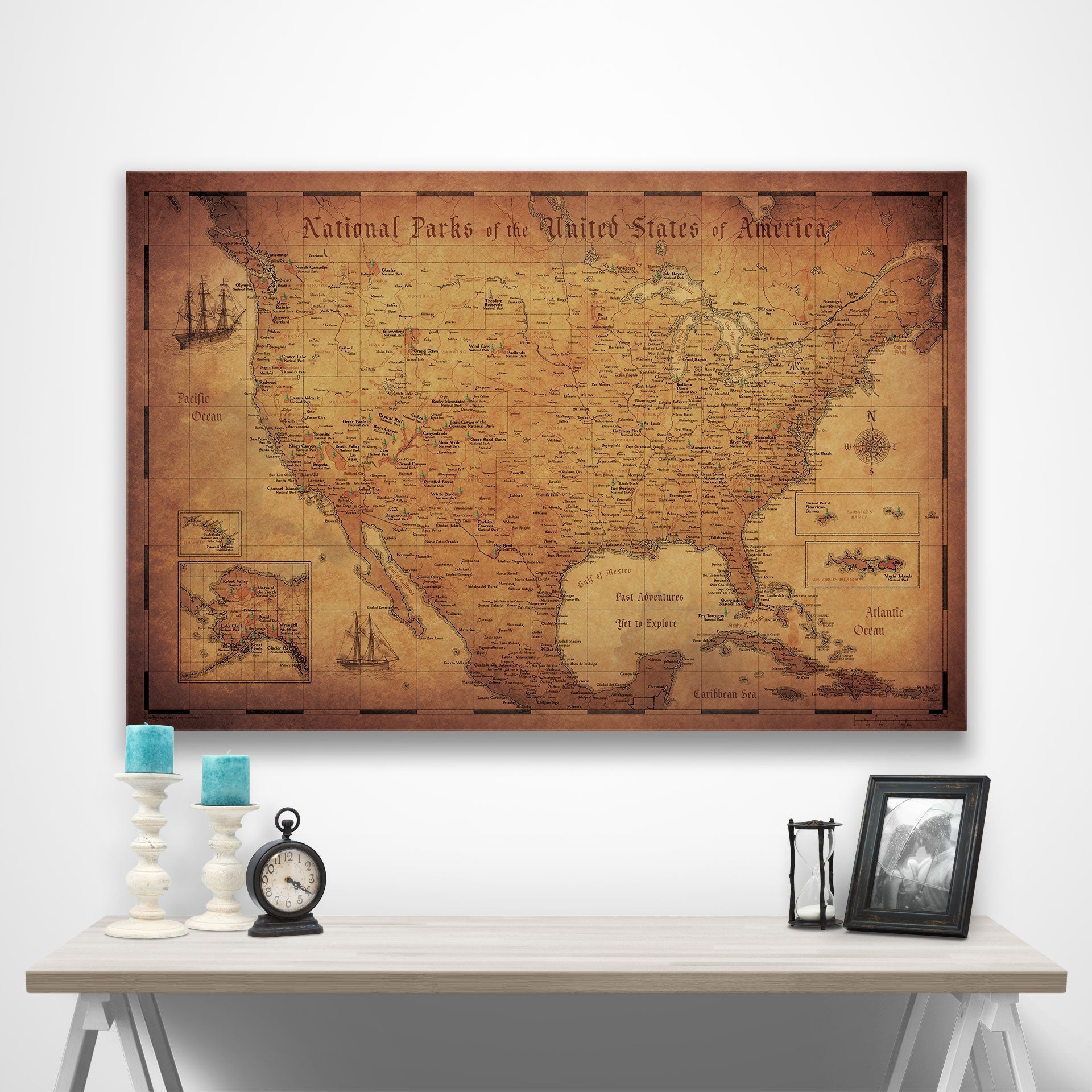 National Parks Map Poster - Golden Aged CM Poster