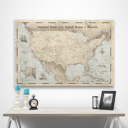 National Parks Map Poster - Rustic Vintage CM Poster