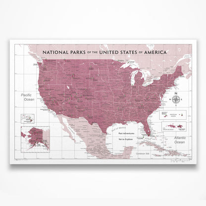 National Parks Map Poster - Burgundy Color Splash CM Poster