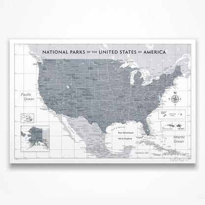 National Parks Map Poster - Dark Gray Color Splash CM Poster