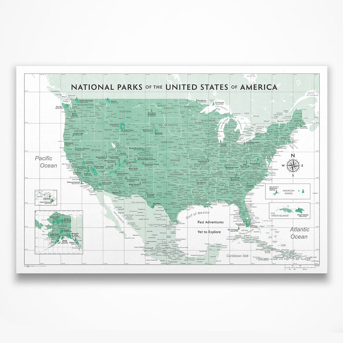 National Parks Map Poster - Green Color Splash CM Poster