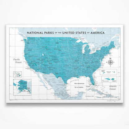 National Parks Map Poster - Teal Color Splash CM Poster